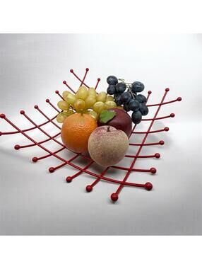Vintage IKEA Red Metal Fruit Basket Wire Bowl MCM Modernist 90s Retro Style